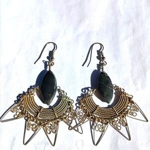 Boho Style Vintage Mexican Silver Wirework Earrings with Dark Grey Agate Stones